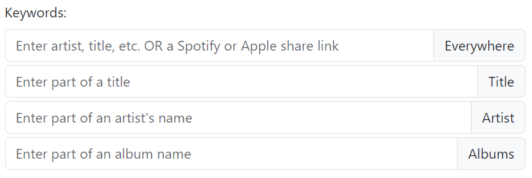 Enter Search String New Feature: Improved Text Searching | music4dance