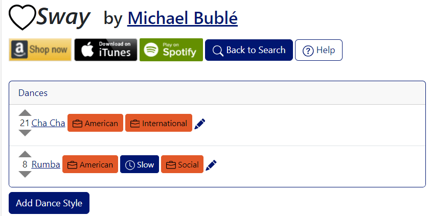 Song details paged focused on dance section.