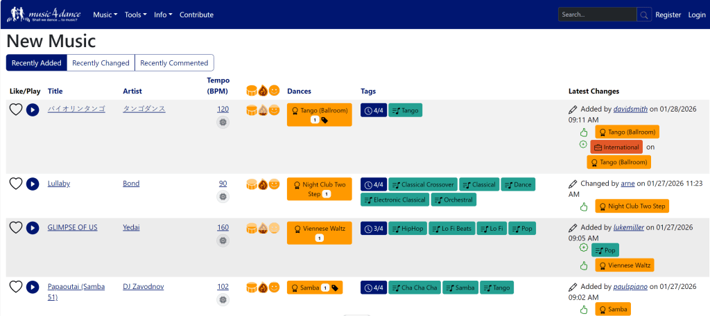 Image of the new music page