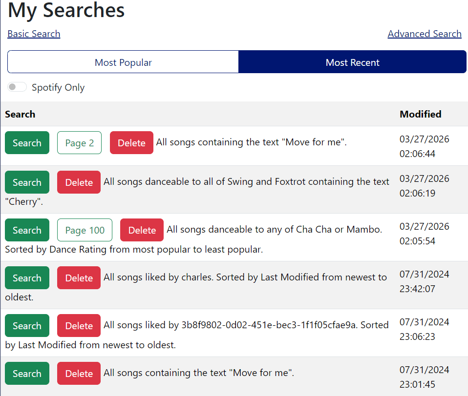 Image of the My Searches paage